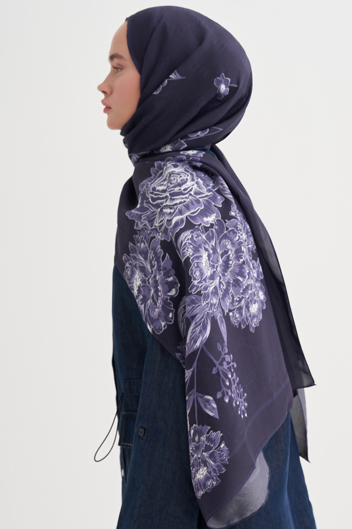 Floriva Monogram Floş Şal Koyu Mor