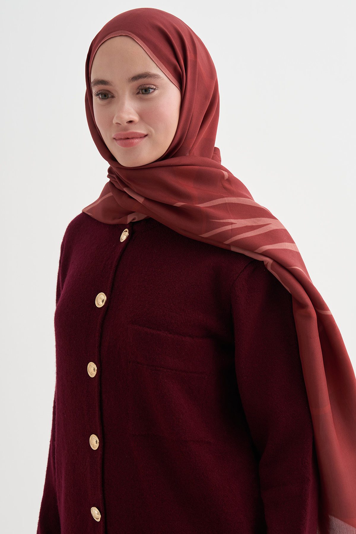 Vera Monogram Floş Şal Kızıl