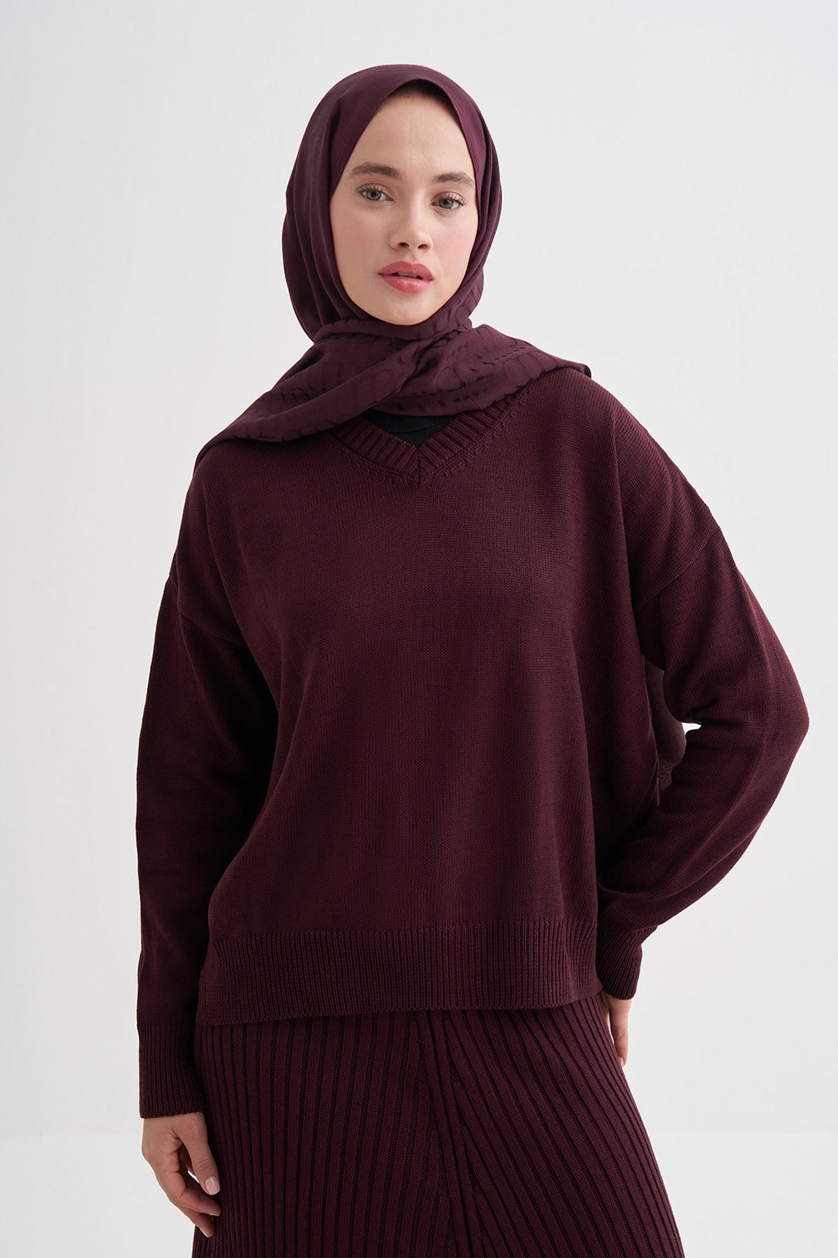 Luxe Desen Liora Pamuk Şal Cherry Bordosu