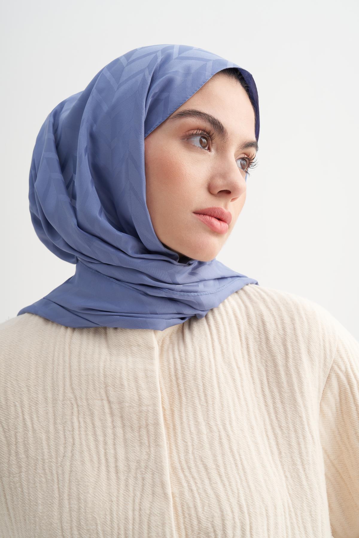 Baklava Desen Pamuk İpek Şal Kot Mavi