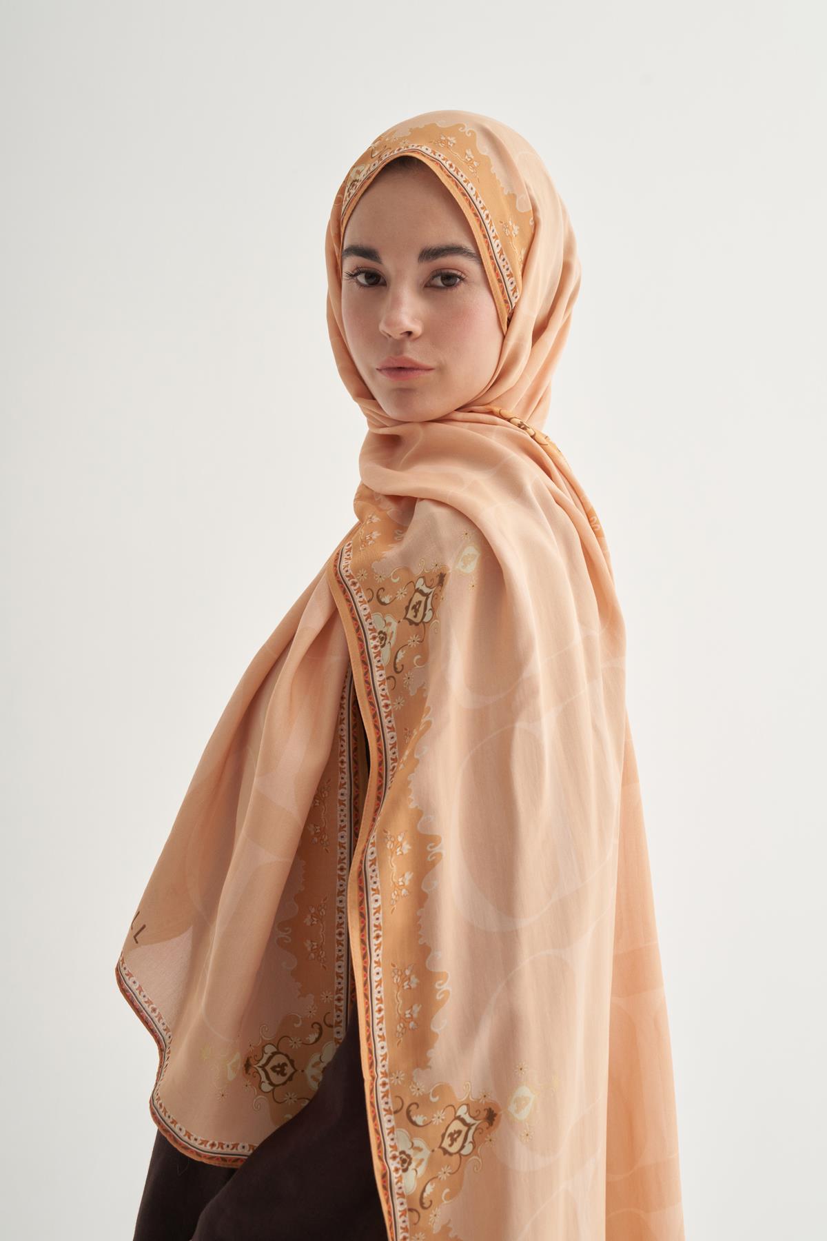 Luxe Monogram Floş Şal Somon