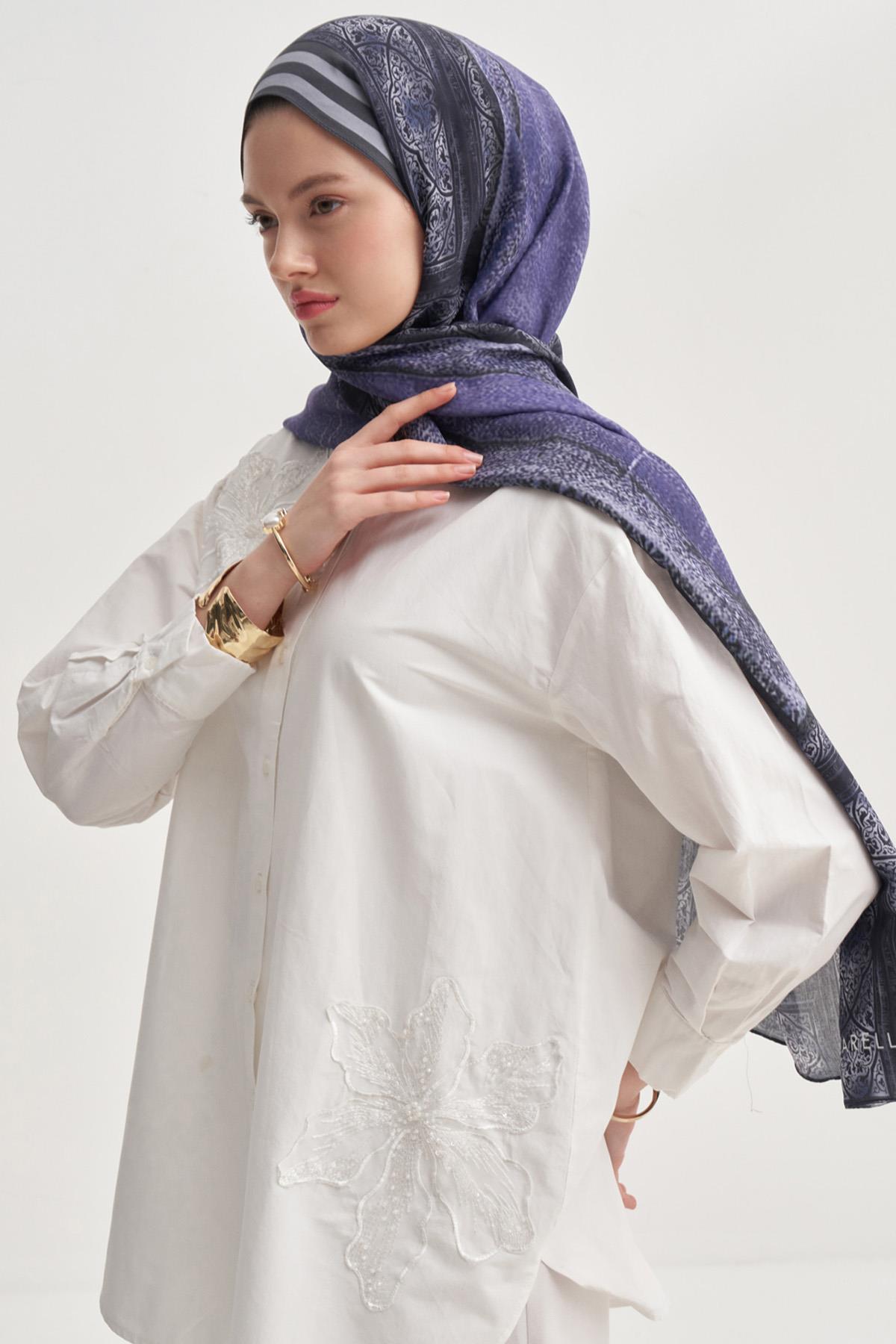 Serenya Vela Floş Şal Morcivert