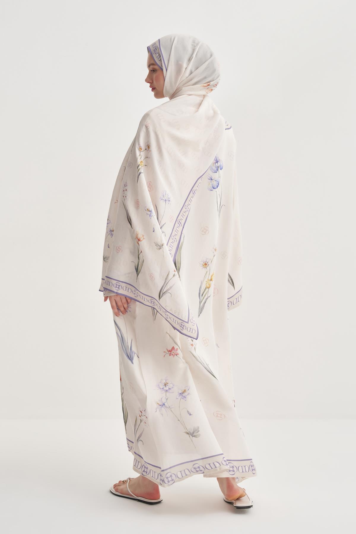 Palmara Ekru Floş Kaftan