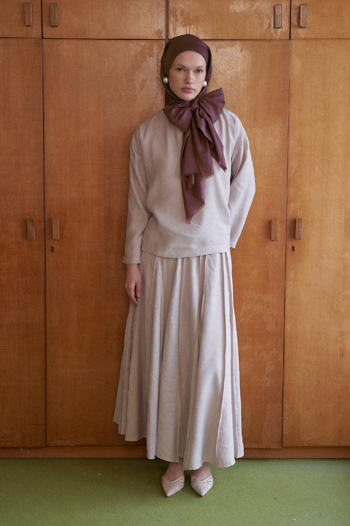 Mürdüm Düz İpek Şal