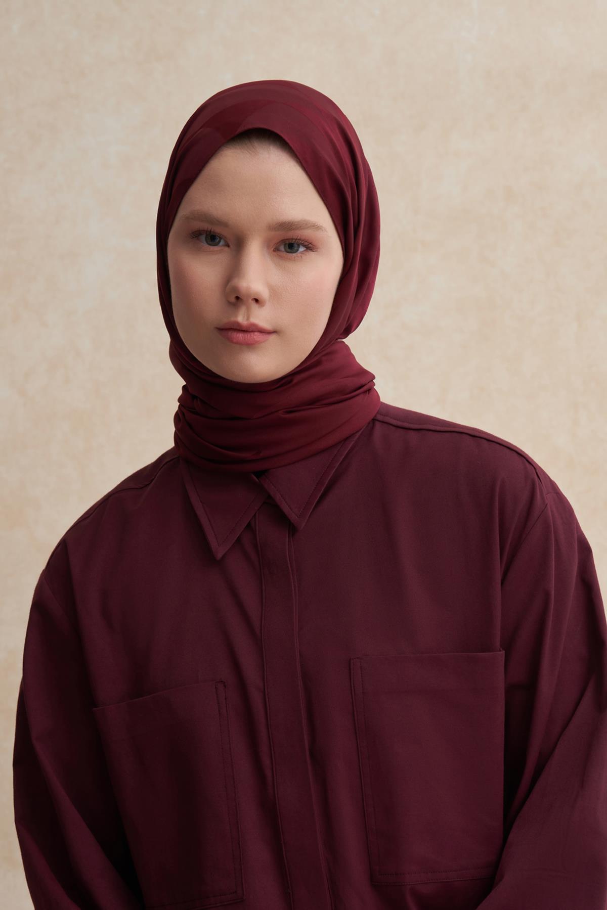 C Desen Monogram Pamuk İpek Şal Koyu Bordo