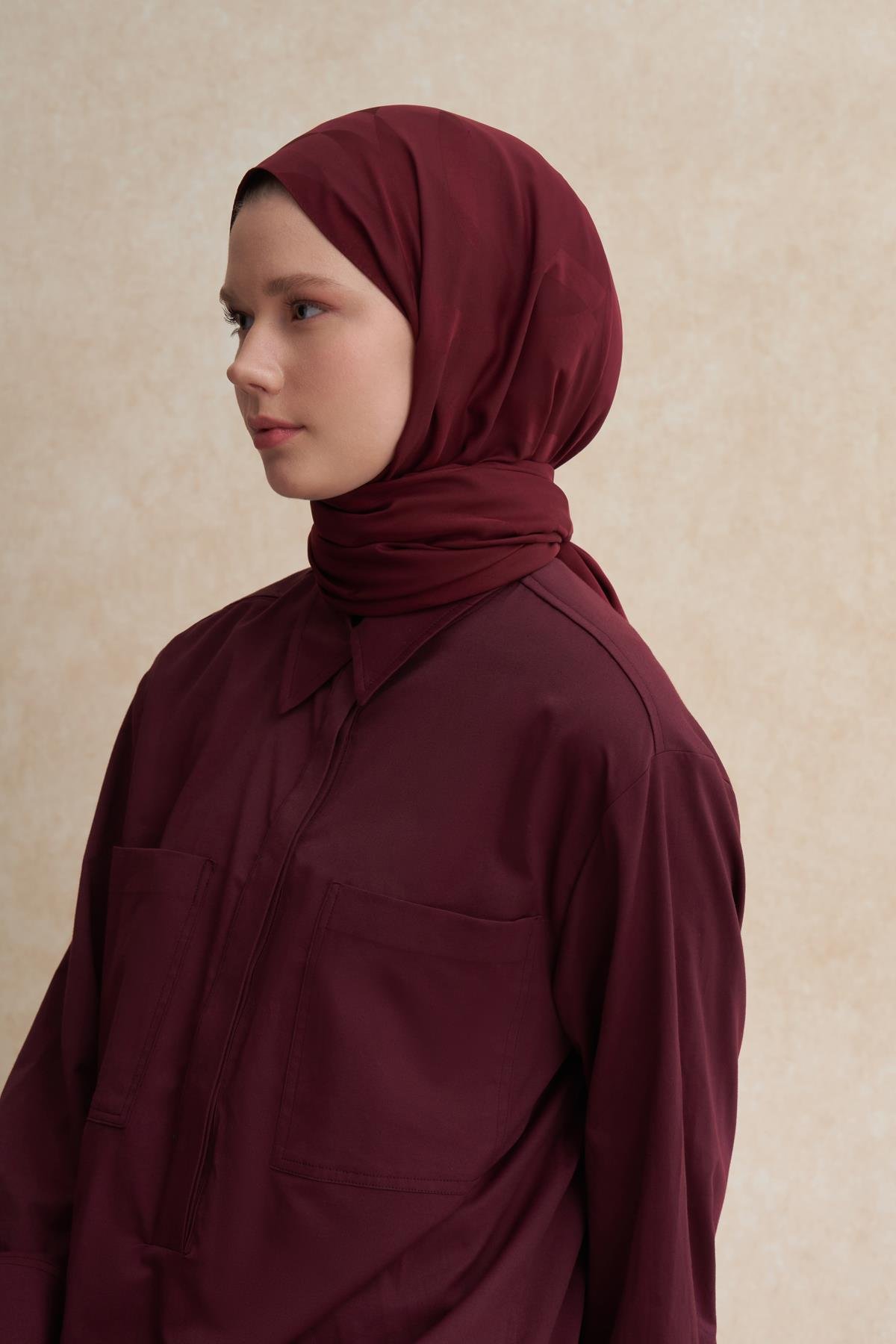 C Desen Monogram Pamuk İpek Şal Koyu Bordo