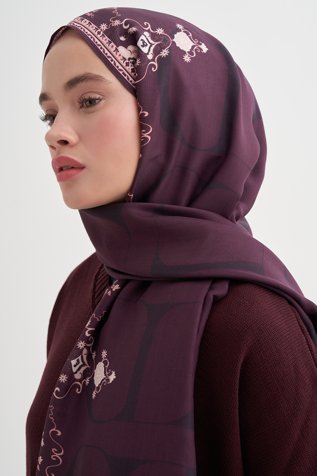 Luxe Monogram Floş Şal Mürdüm