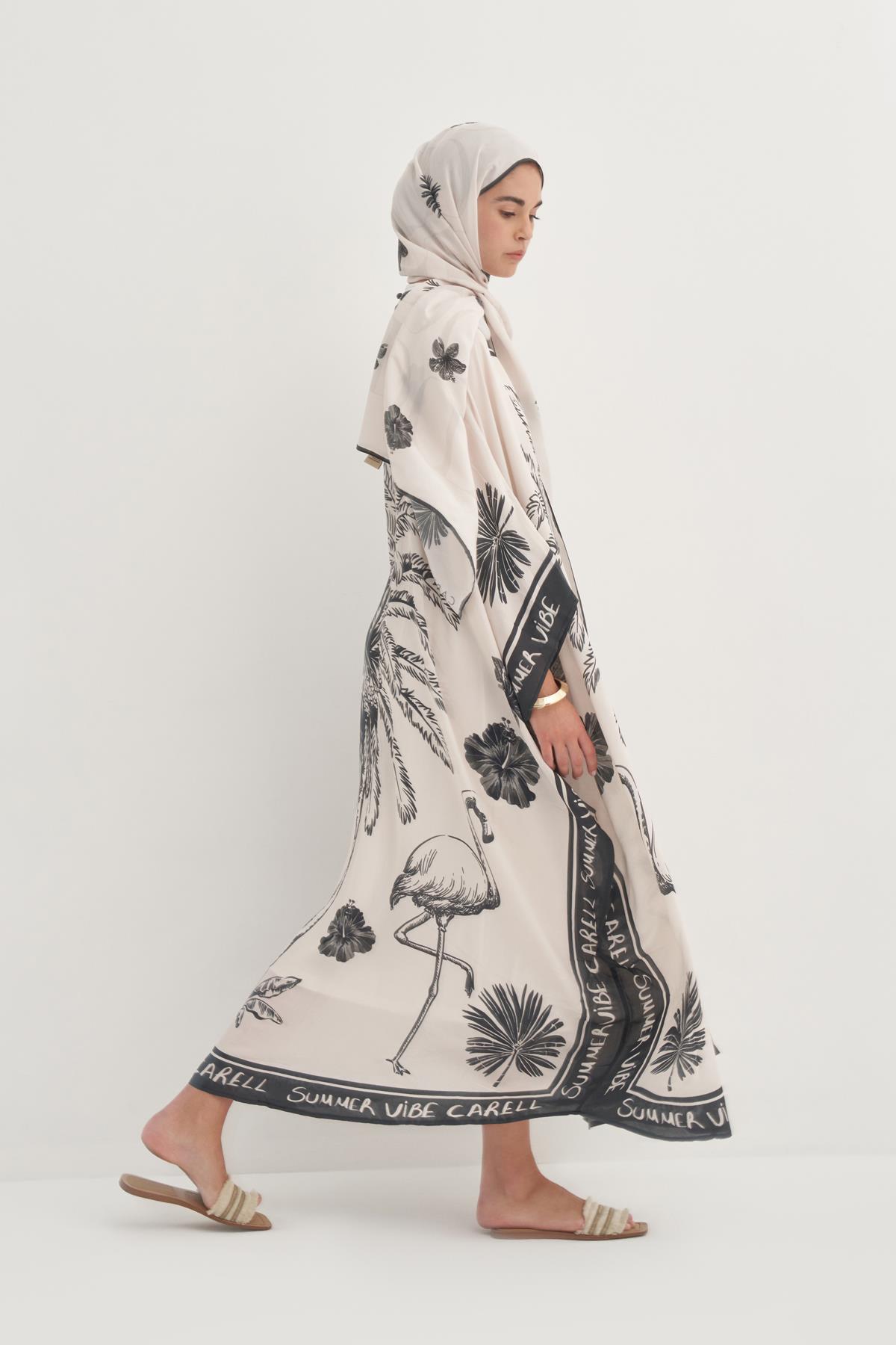 Noir Floş Kaftan Krem