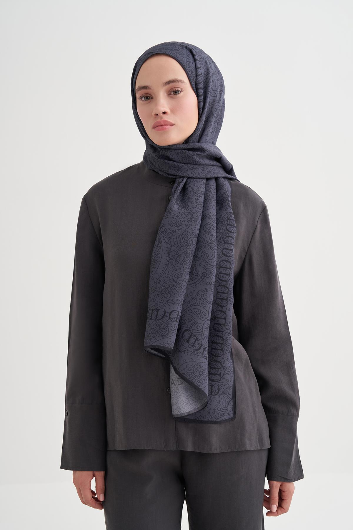 Elenora Monogram Floş Şal Füme