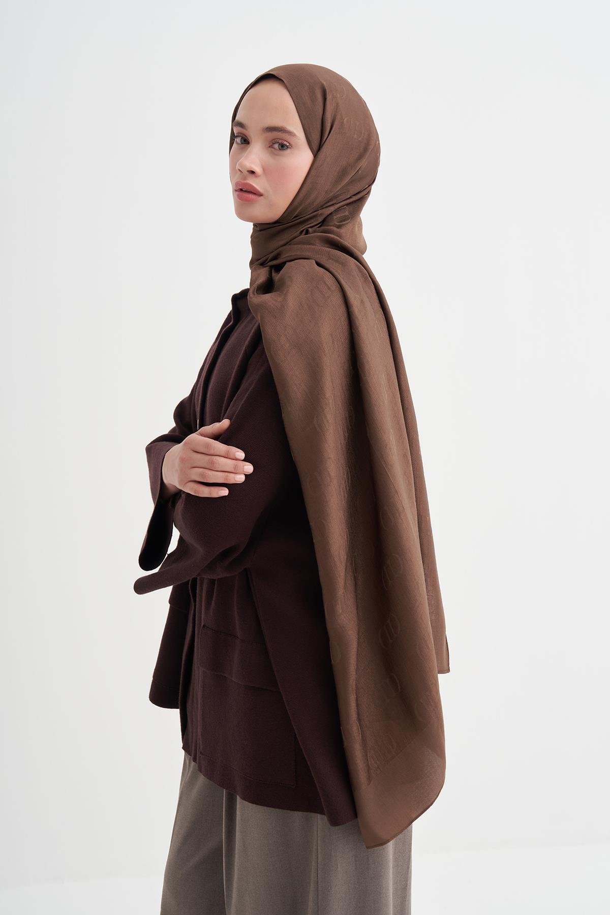 Monogram Desen Liora Pamuk Şal Mocha