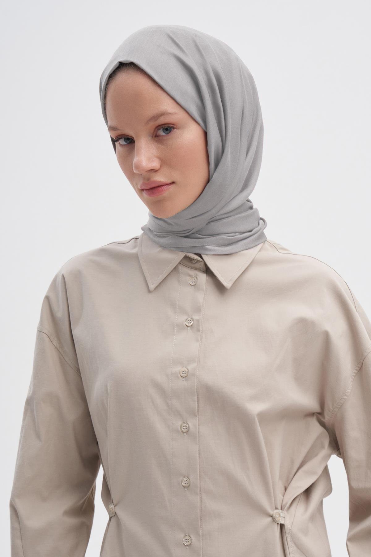 Şantuk Çift Taraflı  İpekli Şal Açık Gri