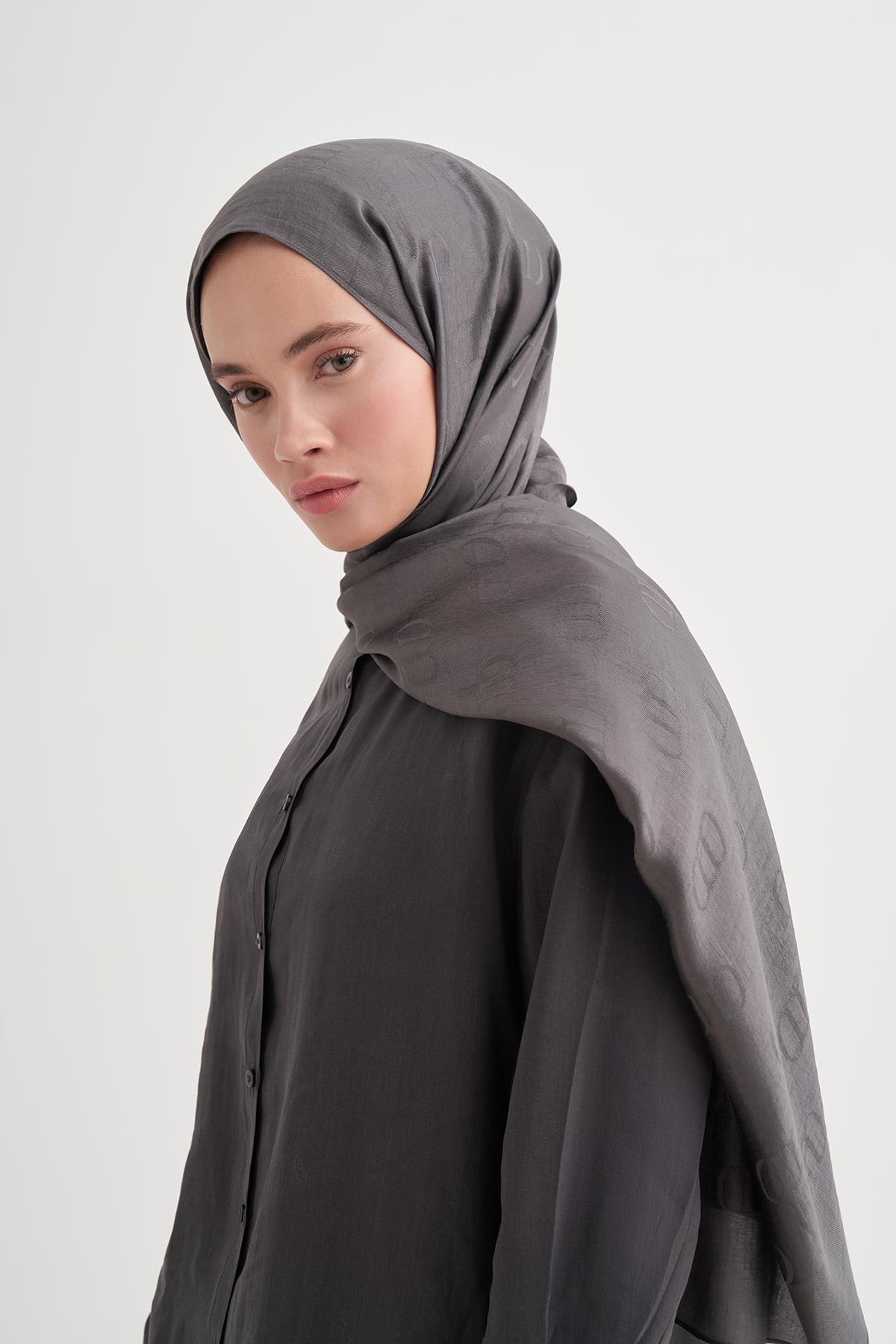 Monogram Desen Liora Pamuk Şal Antrasit