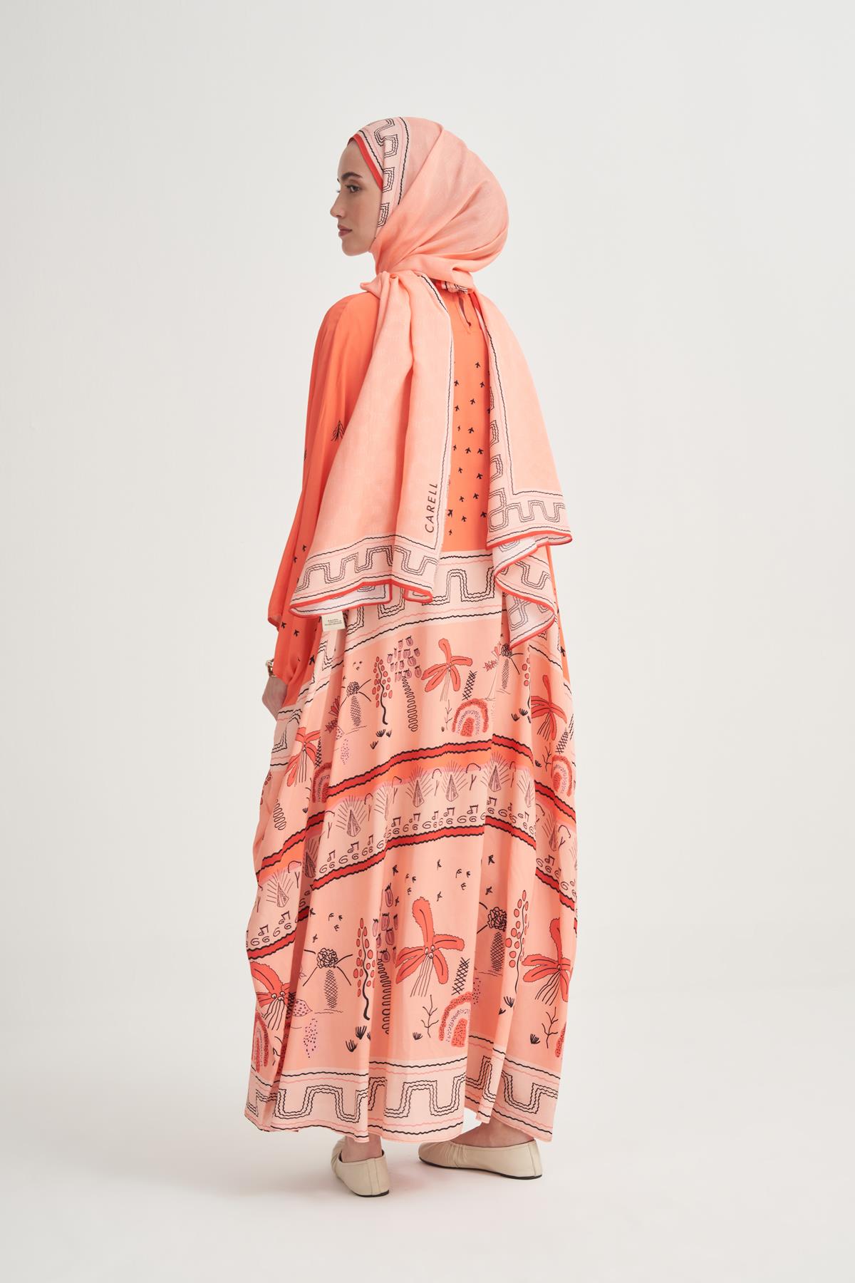 Dora Premium Floş Kaftan Mercan