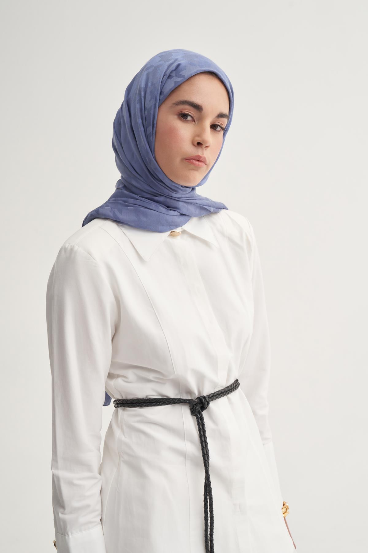 Kazayağı Jakar İtalyan İpekli Şal Kot Mavisi