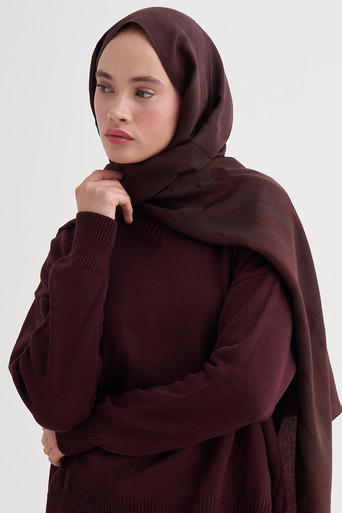 Geometrik Desen Liora Pamuk Şal Mürdüm