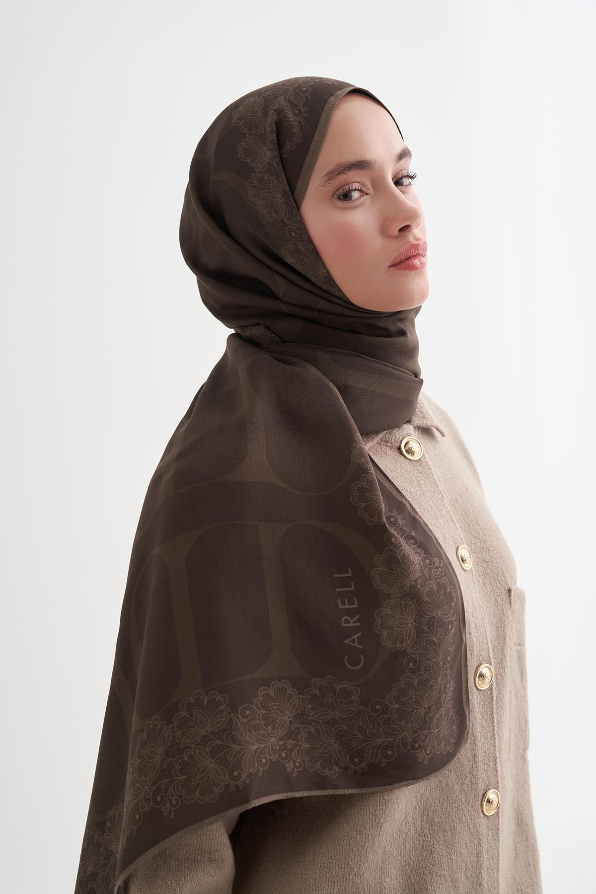 Floral Monogram Floş Şal Soft Kahve