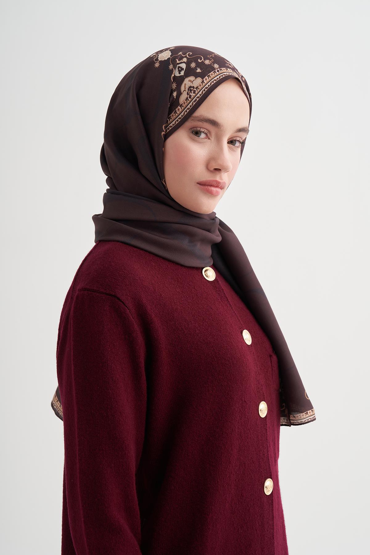 Luxe Monogram Floş Şal Acı Kahve