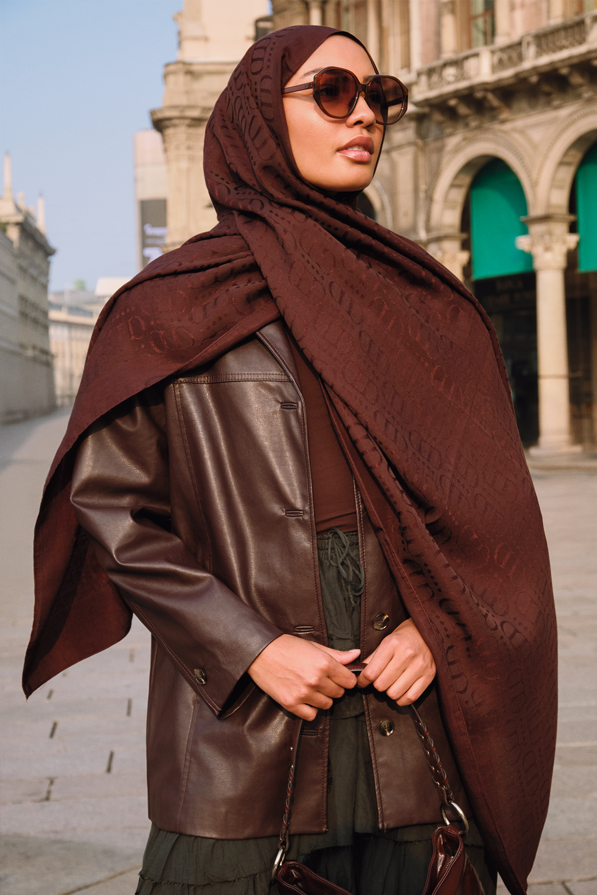 Luxe Desen Liora Pamuk Şal Bordo