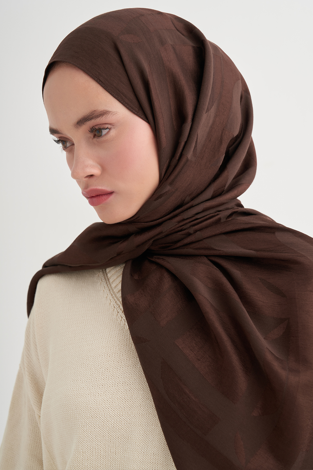 Geometrik Desen Liora Pamuk Şal Acı Kahve