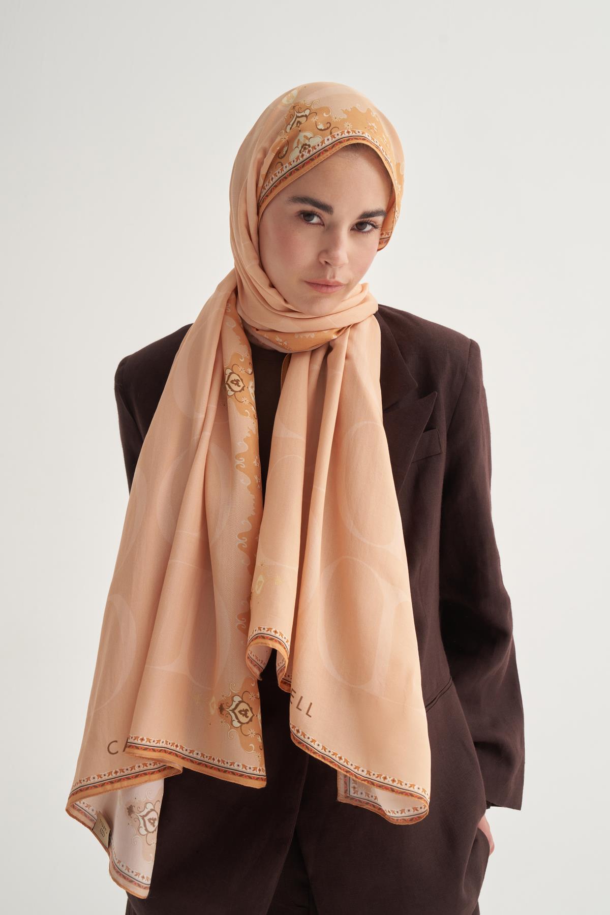 Luxe Monogram Floş Şal Somon