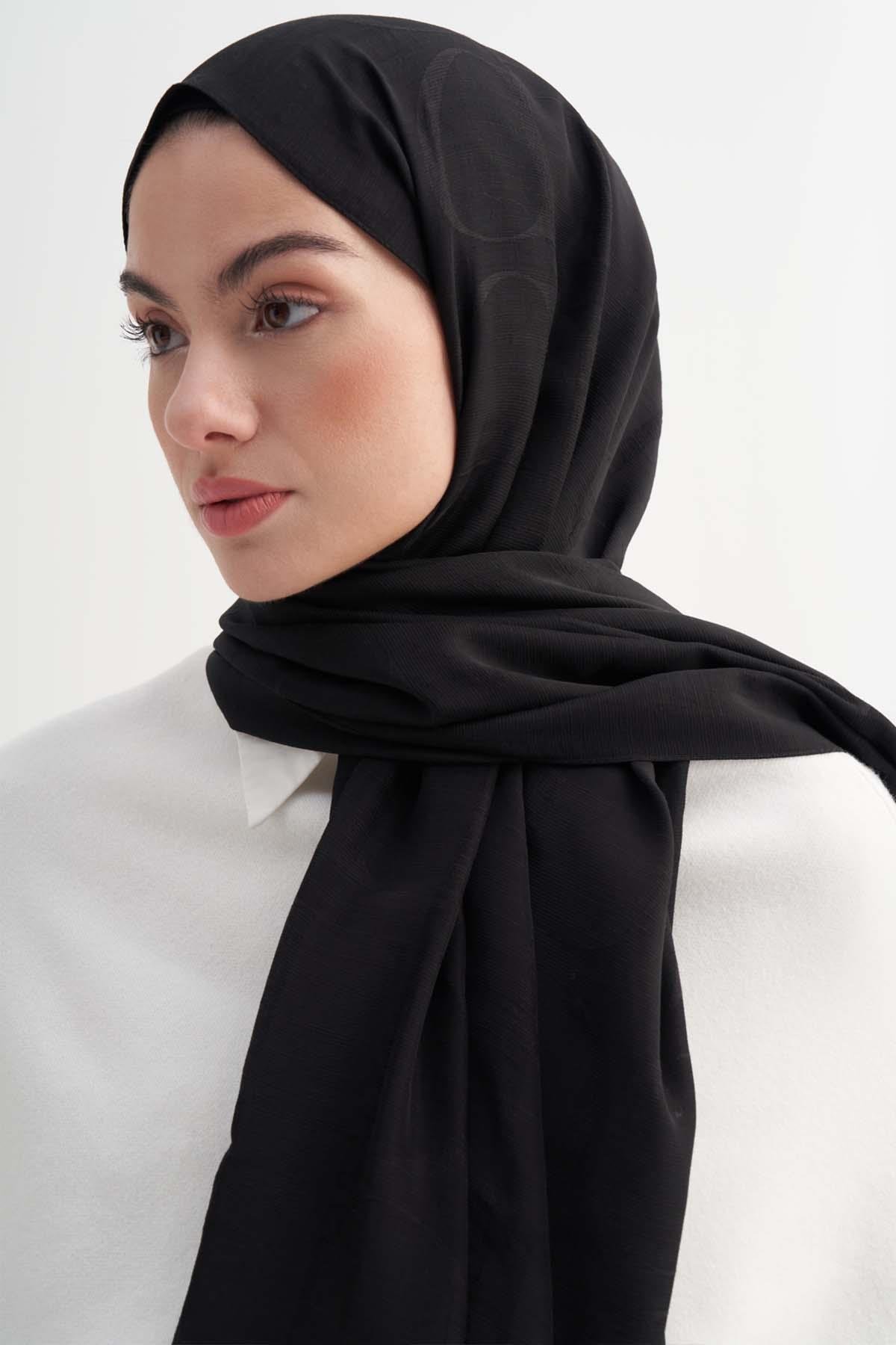 Monogram Desen Rina Floş Jakar Şal Siyah