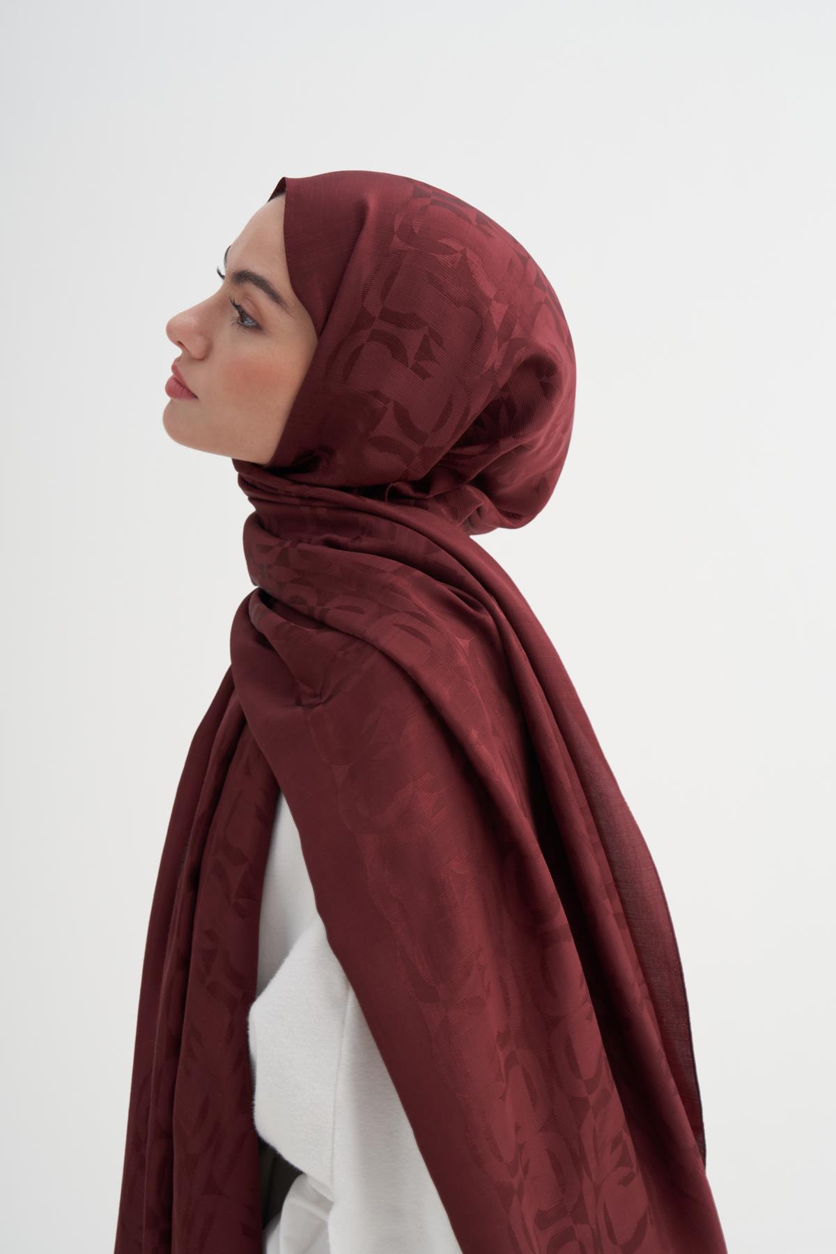 Blok Desen Rina Floş Jakar Şal Bordo