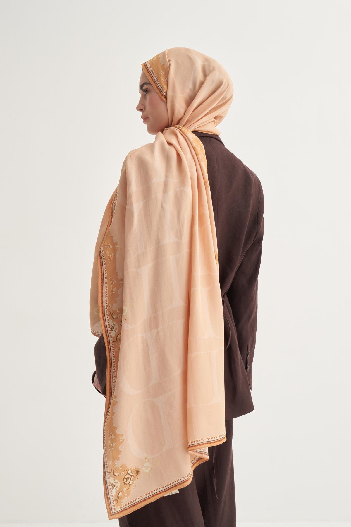 Luxe Monogram Floş Şal Somon