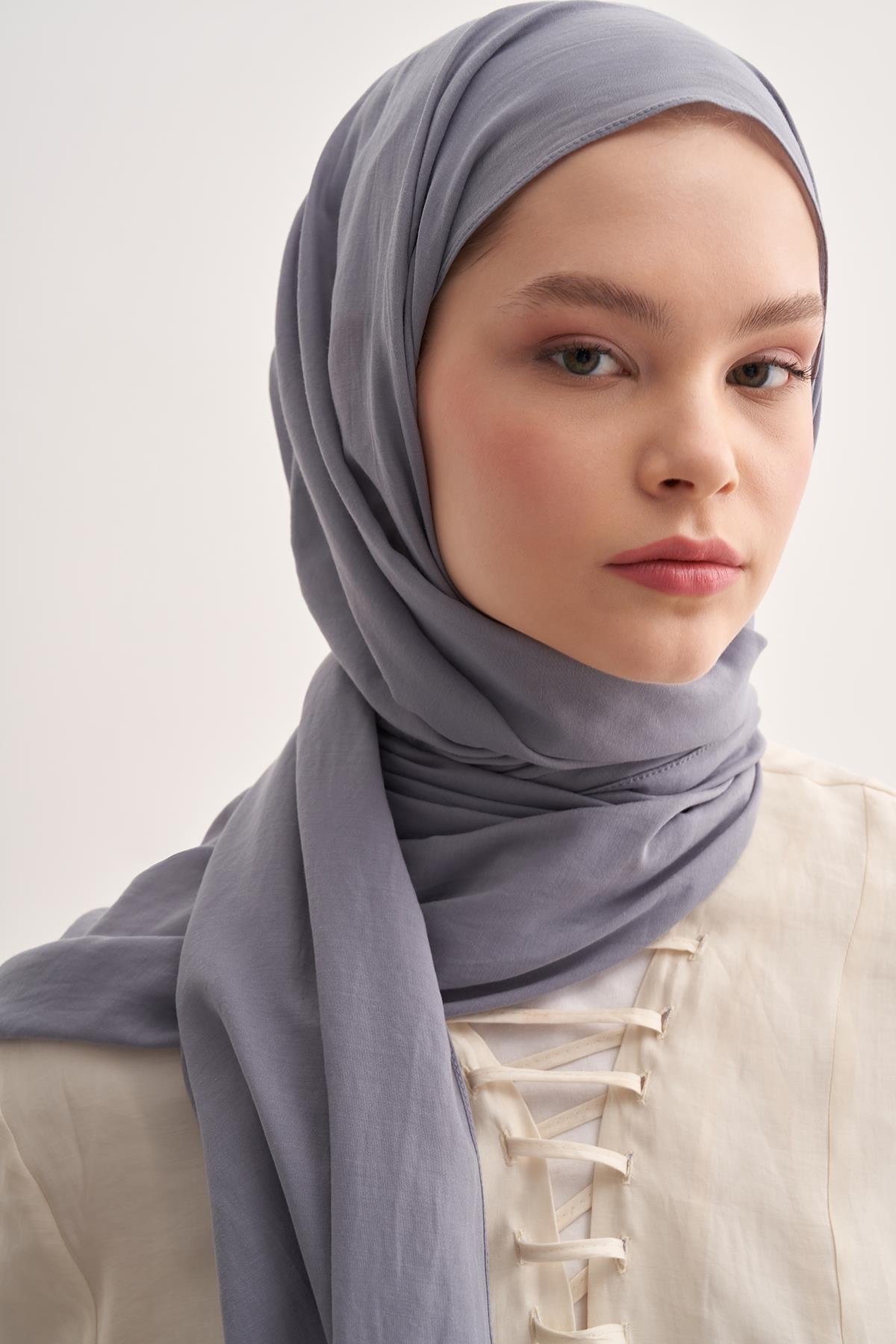 Organik  Kırışık  Şal Silver Gri