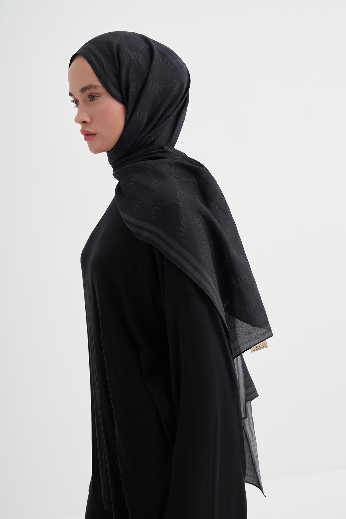 Grace Monogram Floş Şal Siyah