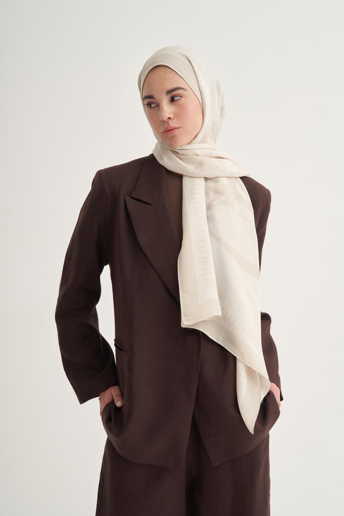 Aura Monogram Floş Şal Krem