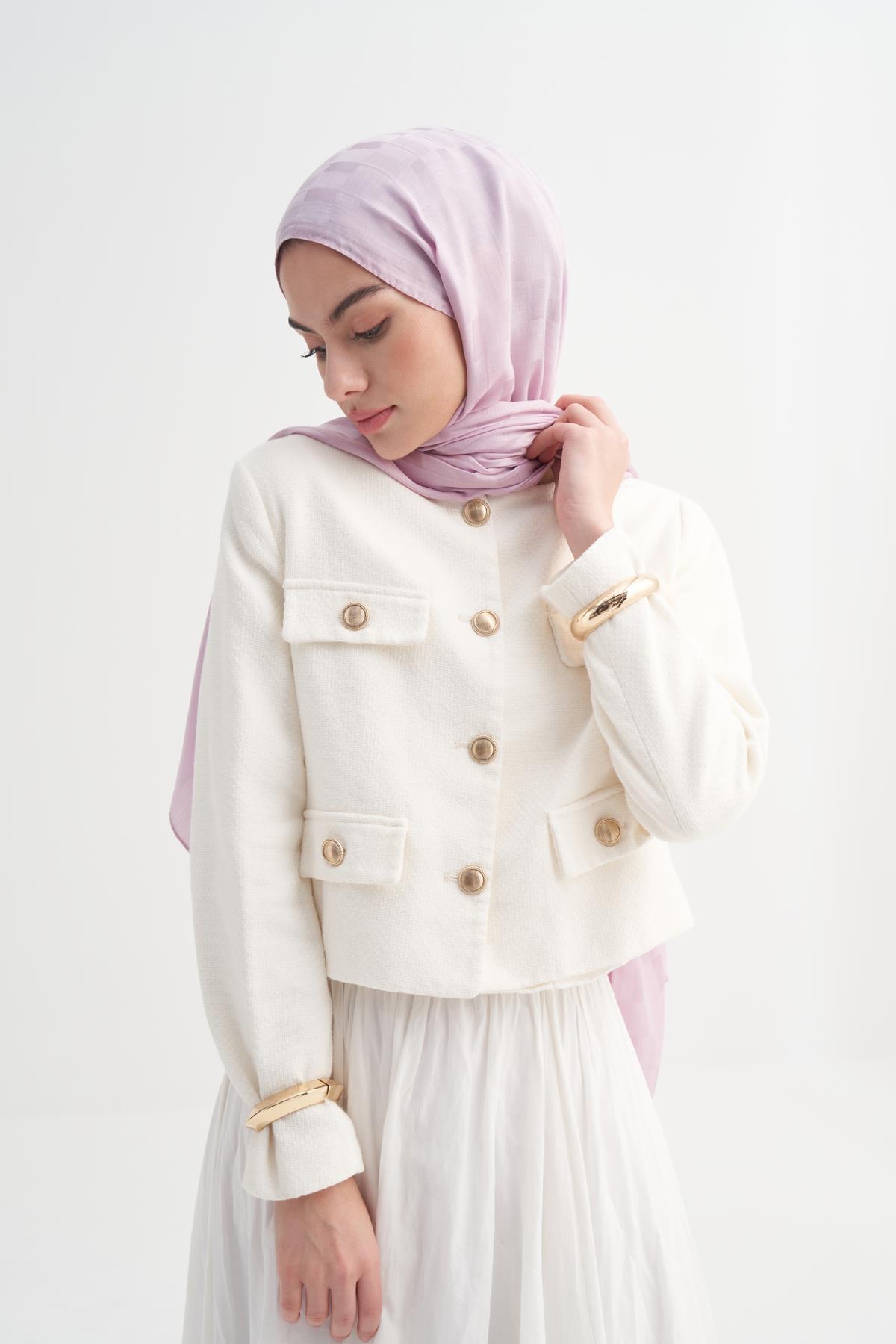 Küpçizgi Jakar İtalyan İpekli Şal Lila