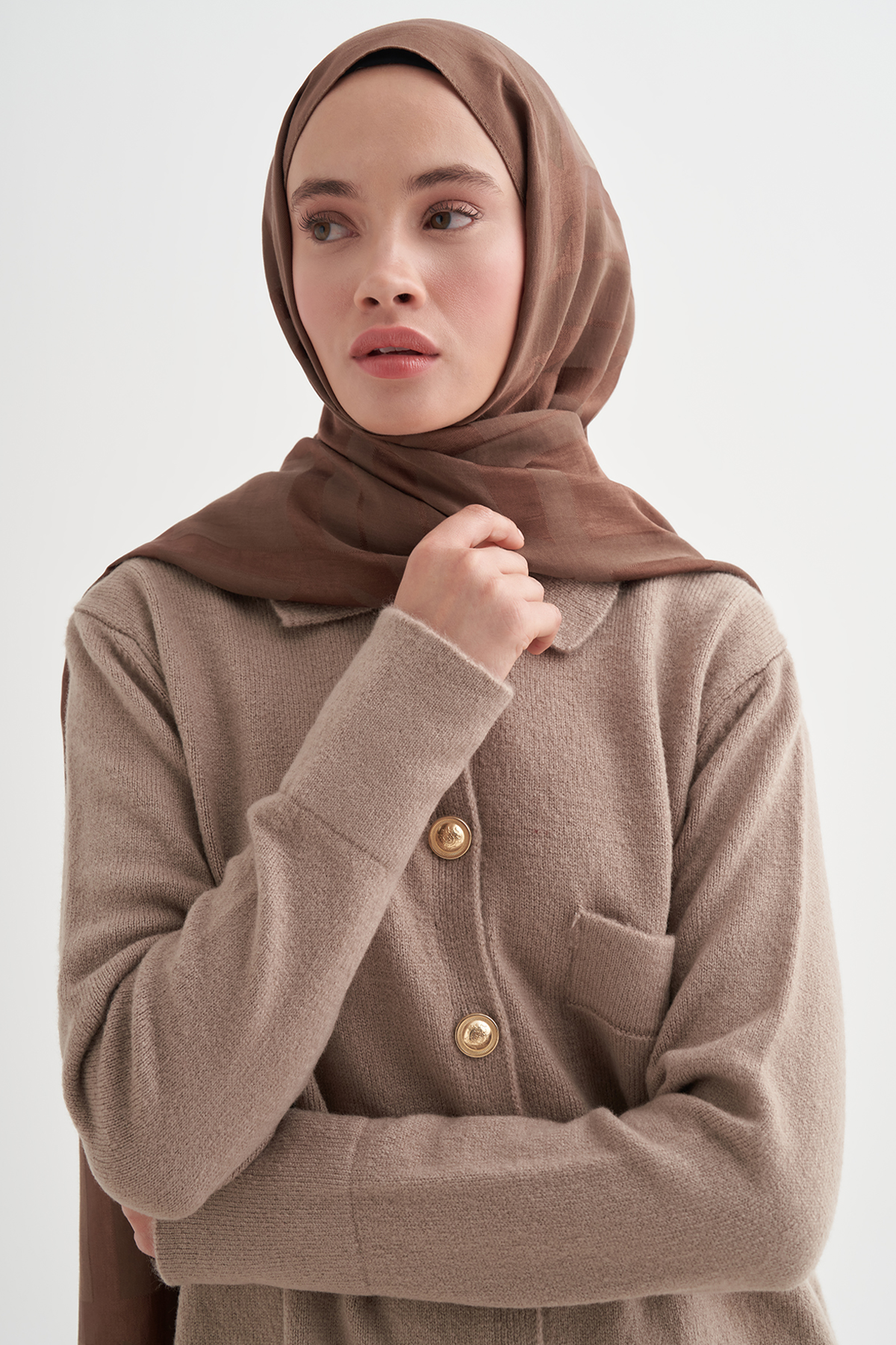 Geometrik Desen Liora Pamuk Şal Toprak