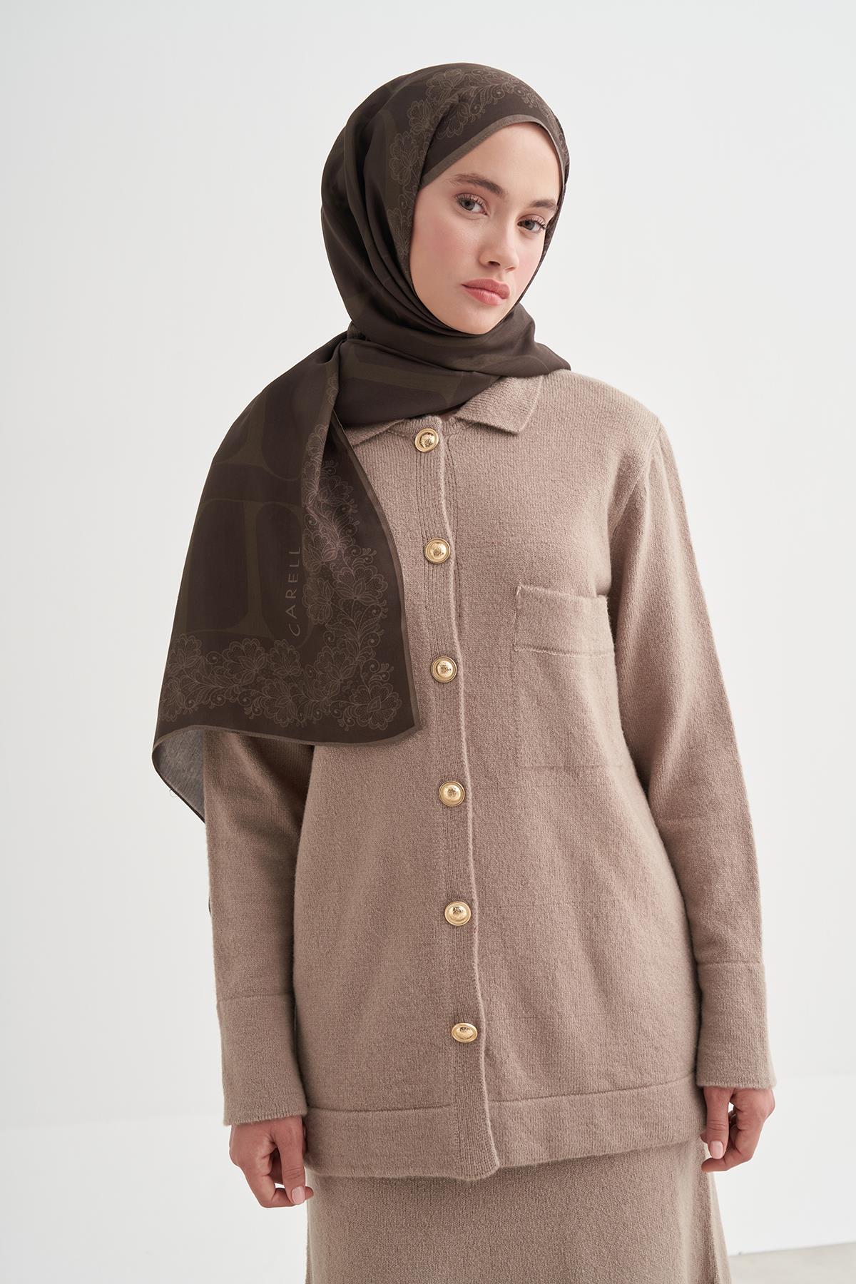 Floral Monogram Floş Şal Soft Kahve