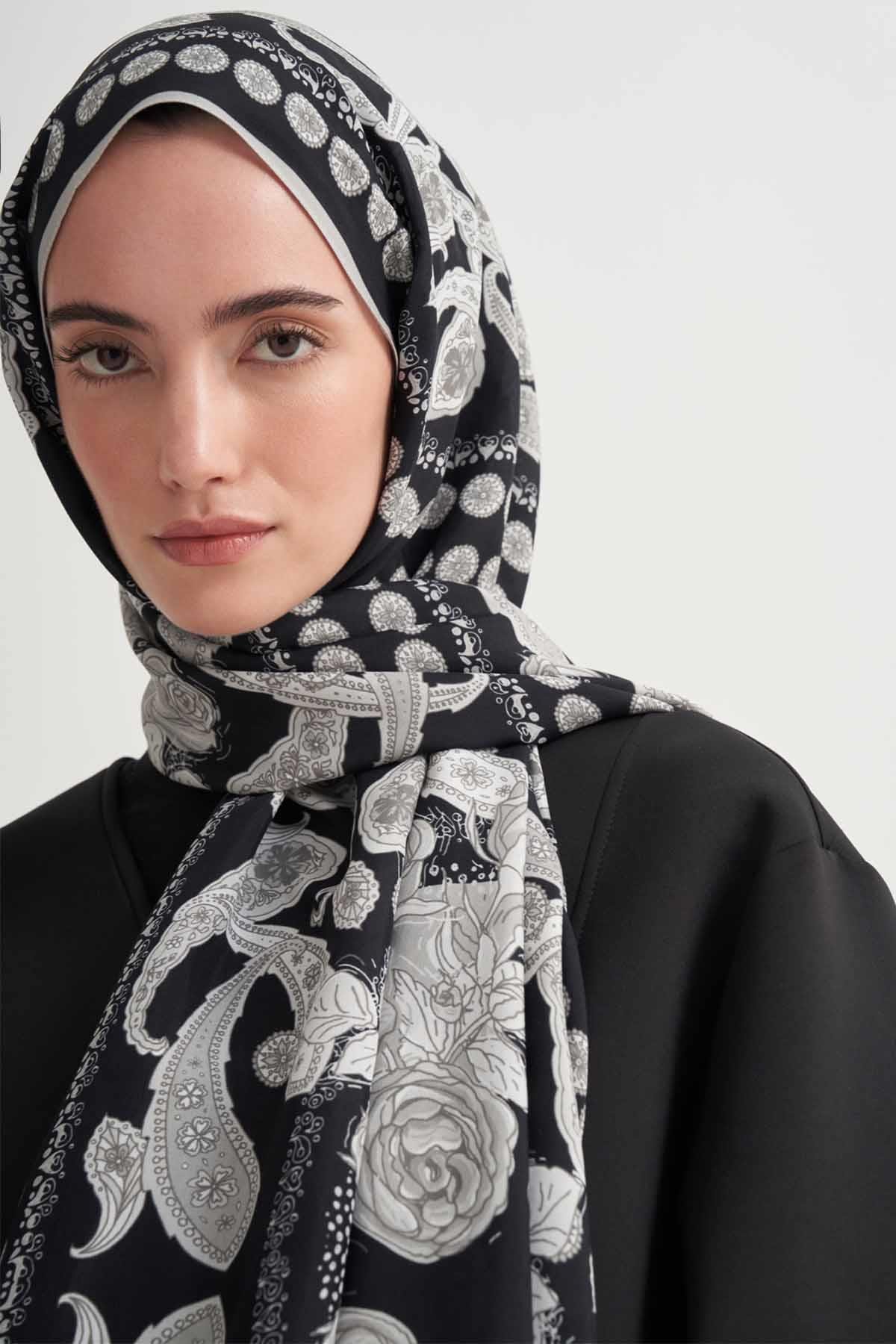 Moon İncira Viskon Şal Siyah