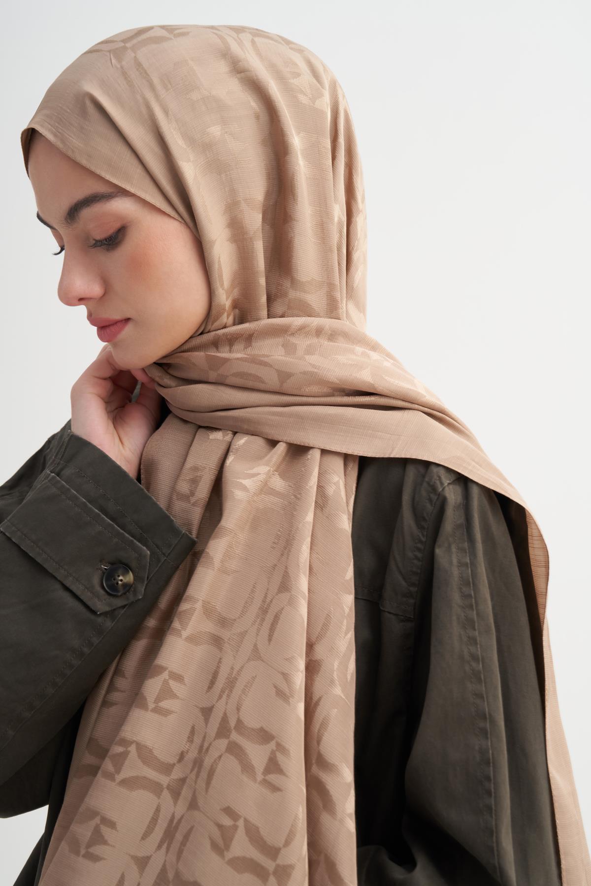 Blok Desen Rina Floş Jakar Şal Vizon