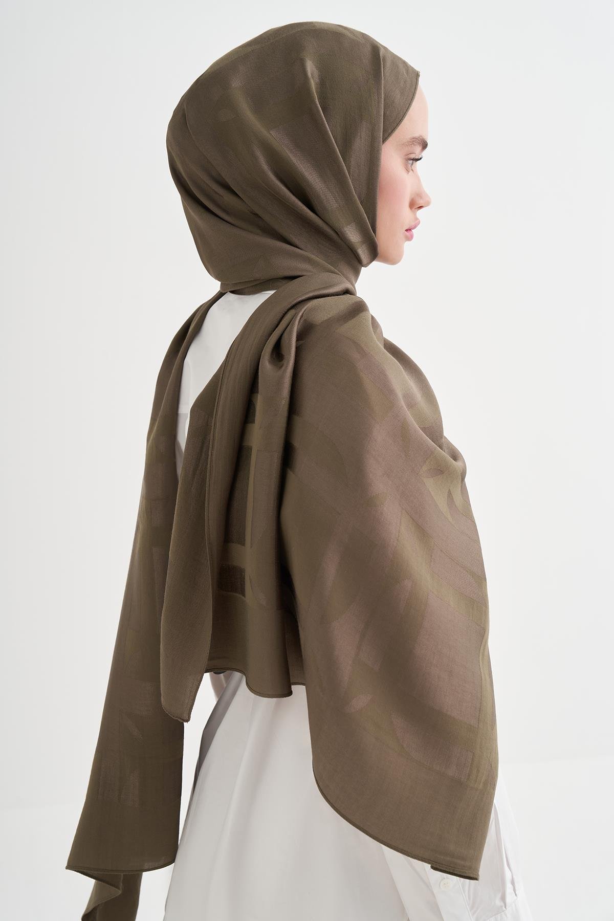 Geometrik Desen Liora Pamuk Şal Zeytin Yeşili