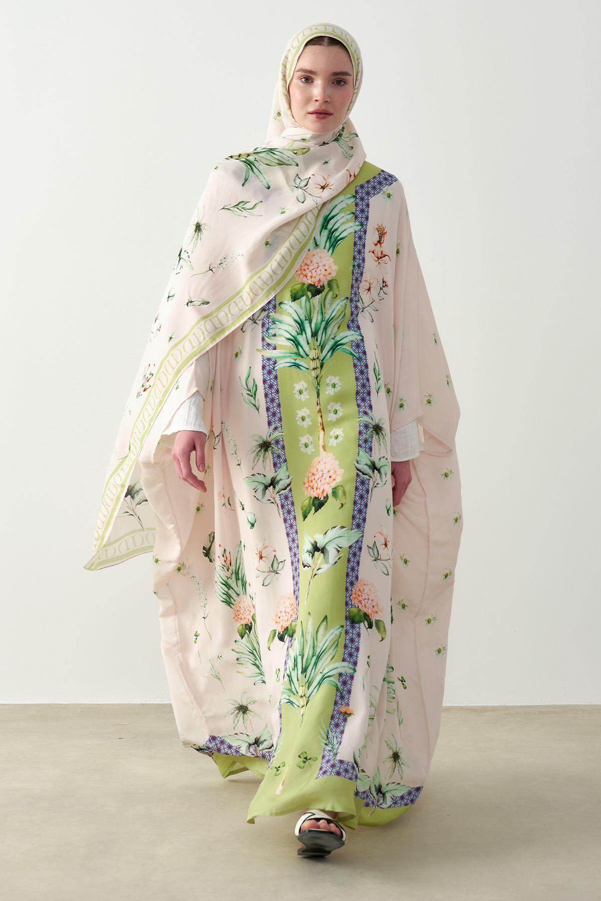 Lunara Floş Kaftan Pudra