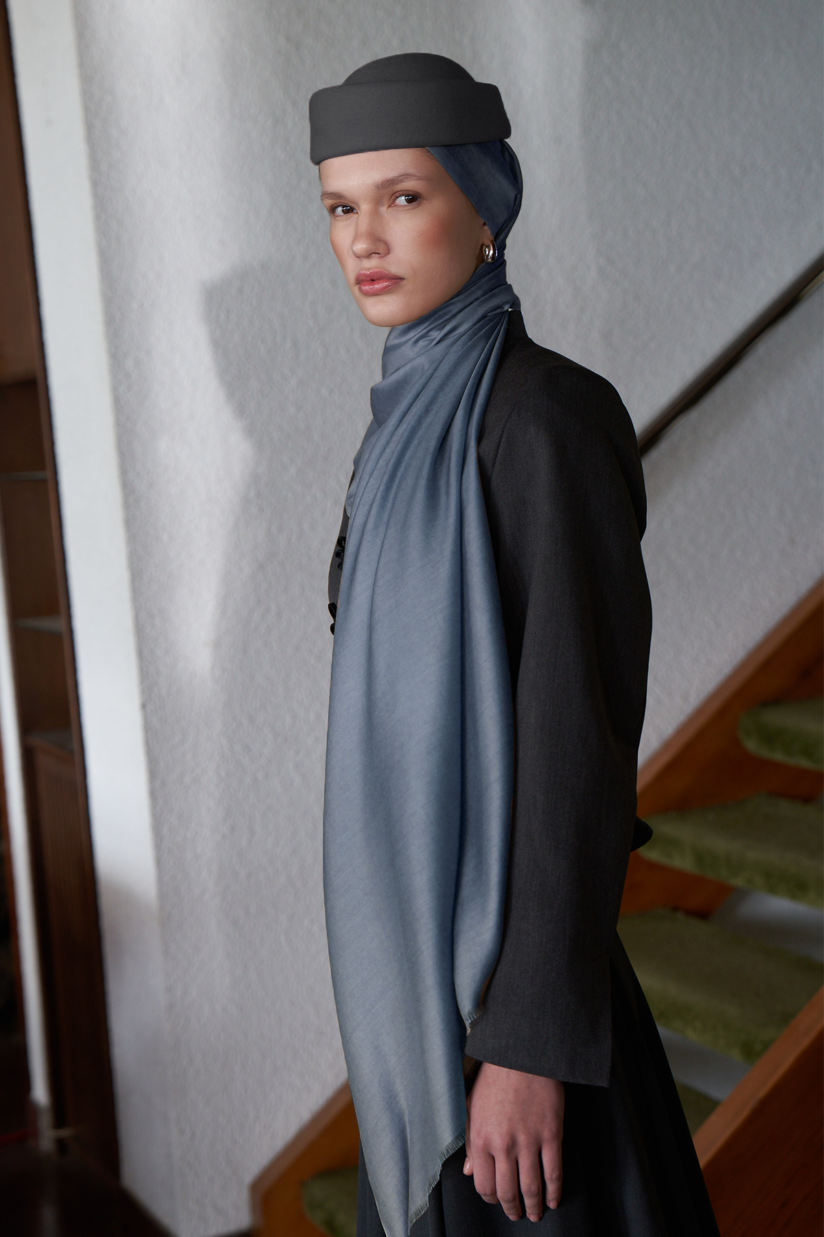 Mavi Düz İpek Şal