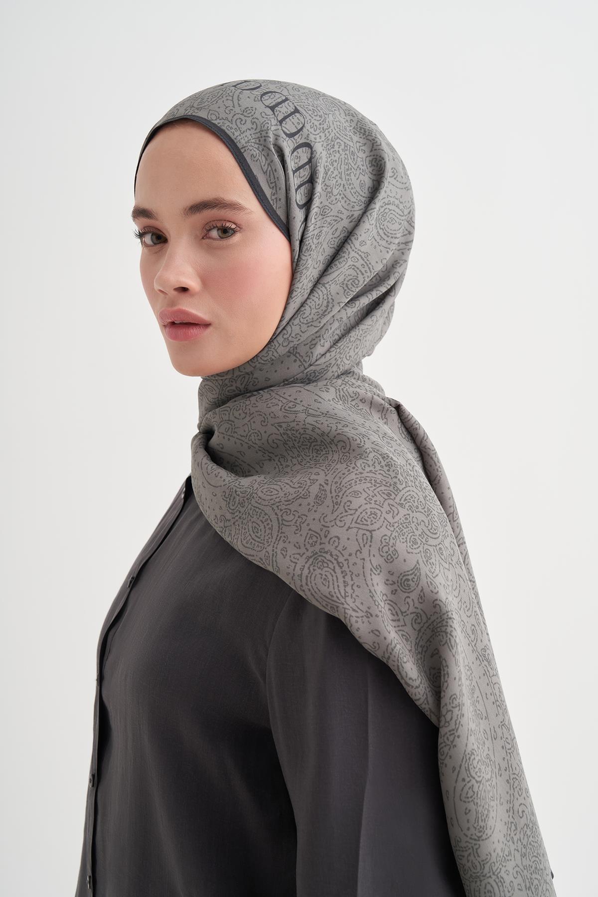 Elenora Monogram Floş Şal Gri