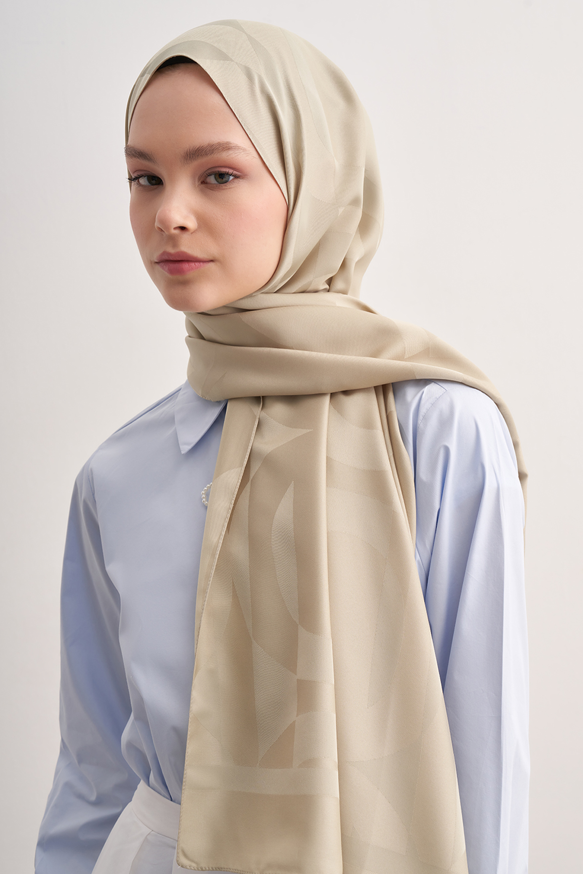 C Desen Monogram Pamuk İpek Şal Soft Yeşil