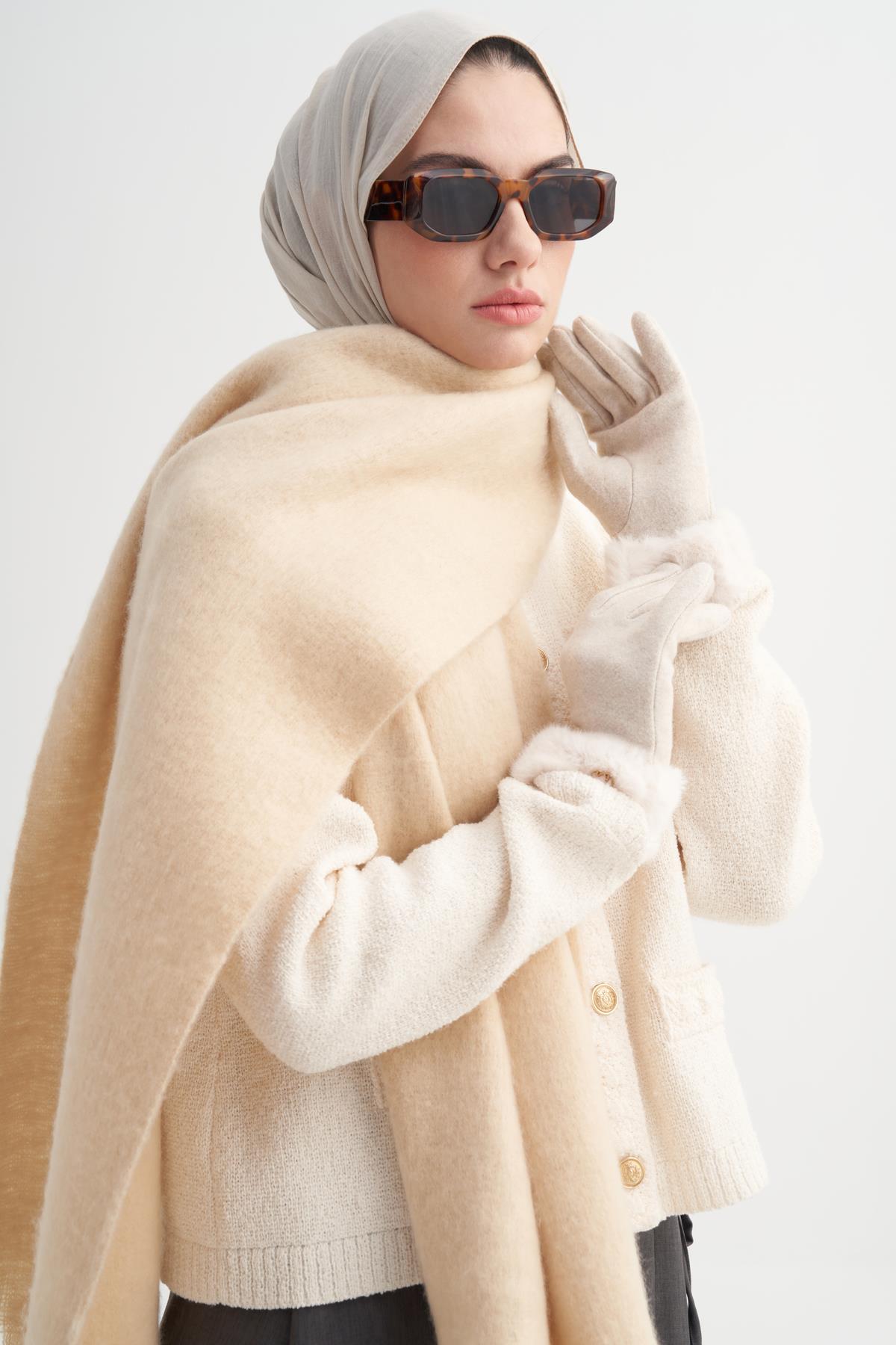 Kürk Detaylı Eldiven Bej