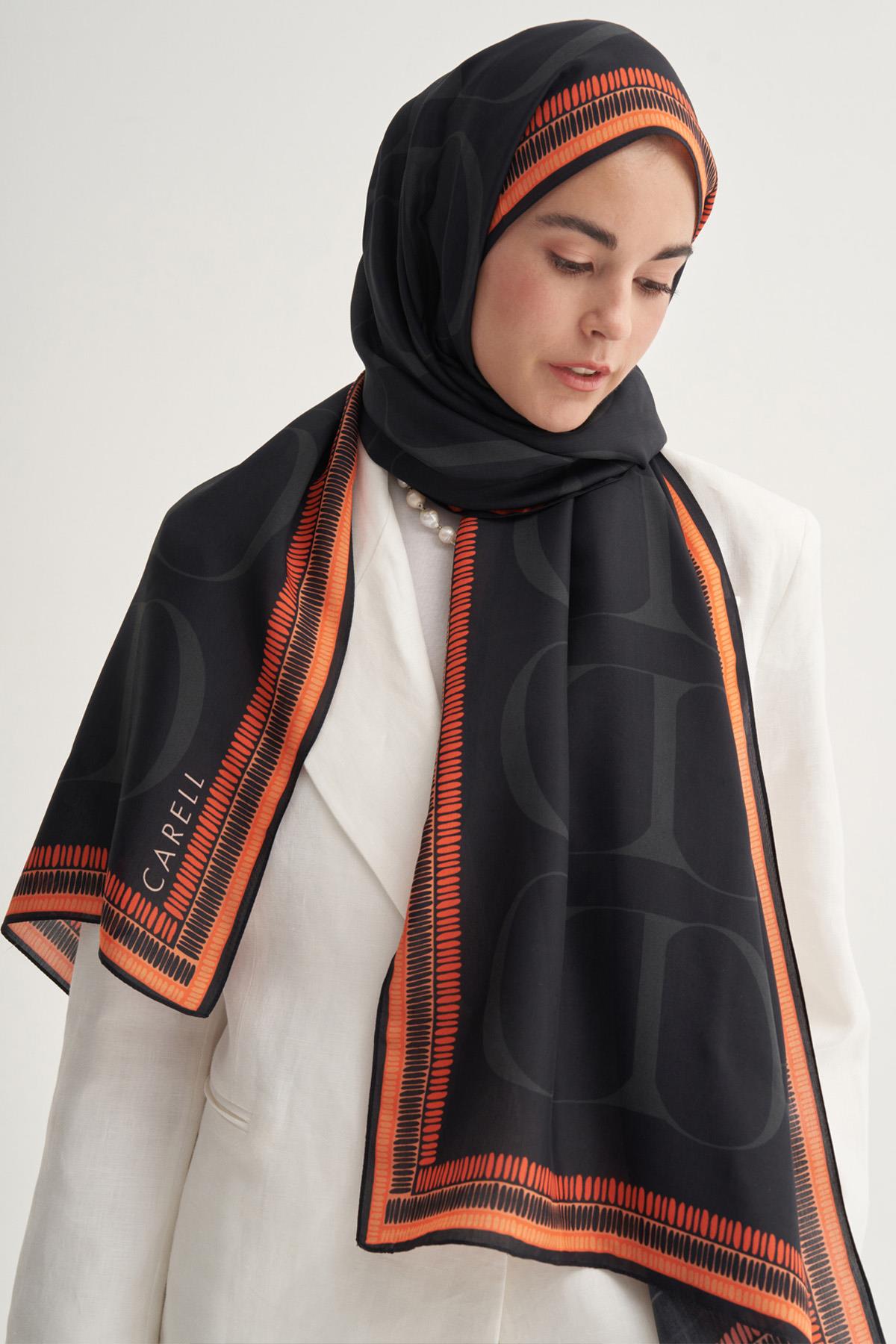 Side Monogram Floş Şal Siyah