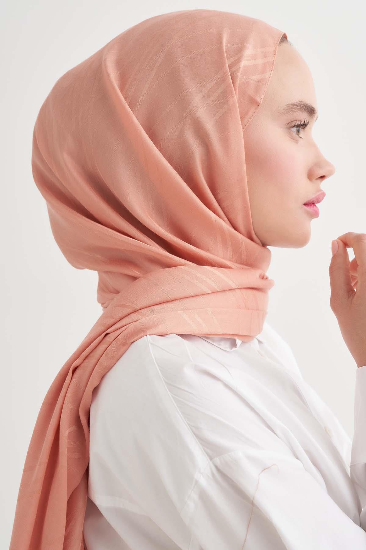 Simetrik Jakar İtalyan İpekli Şal Somon