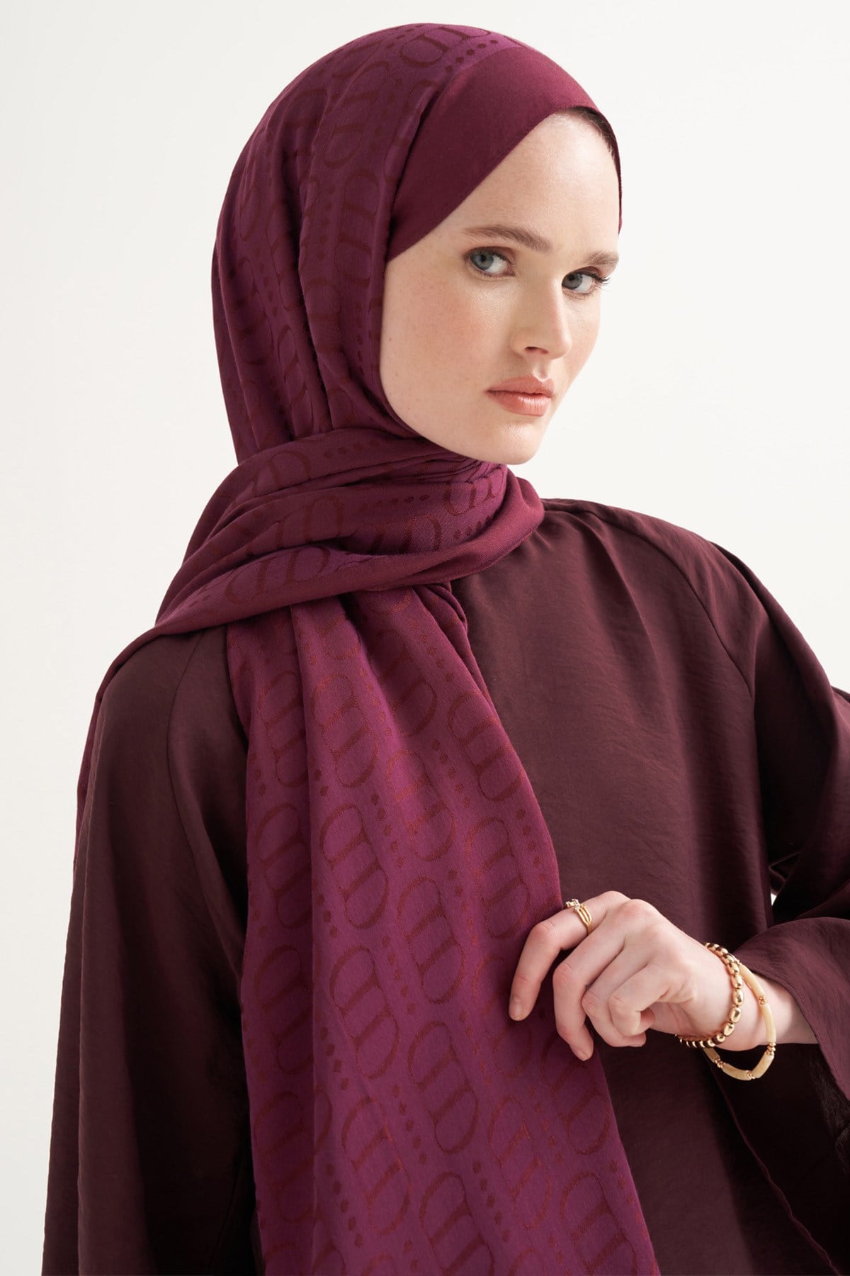 Luxe Desen Liora Pamuk Şal Cherry Bordosu