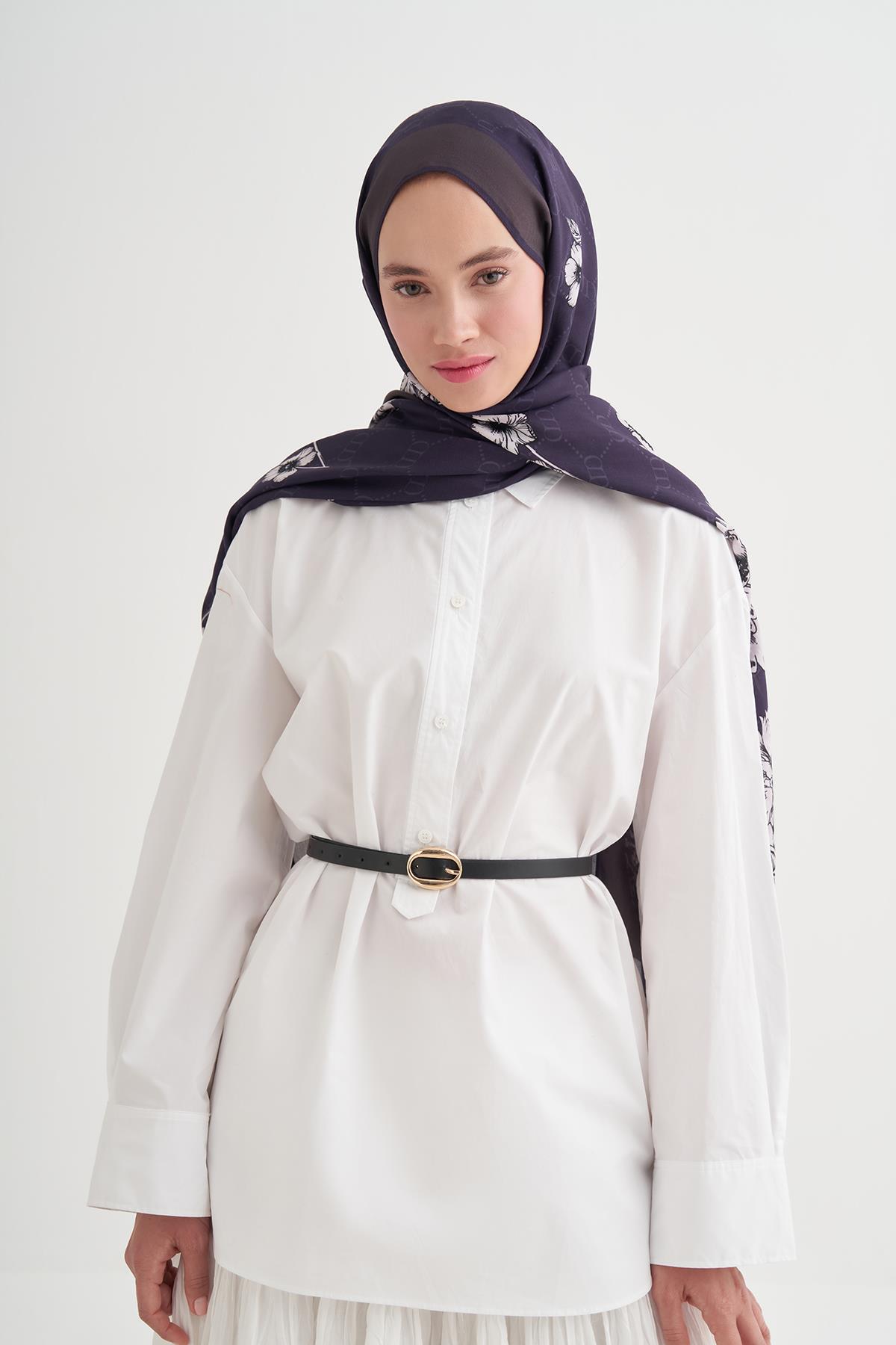 Floriva Monogram Floş Şal Morcivert