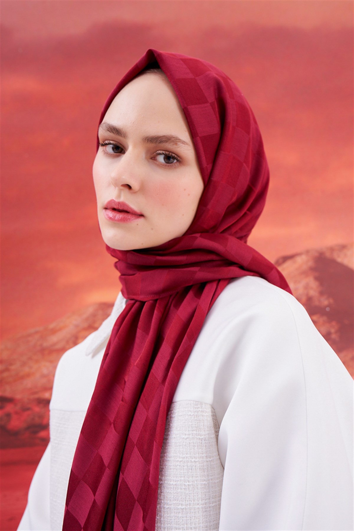 Dama Jakar İtalyan İpekli Şal Bordo