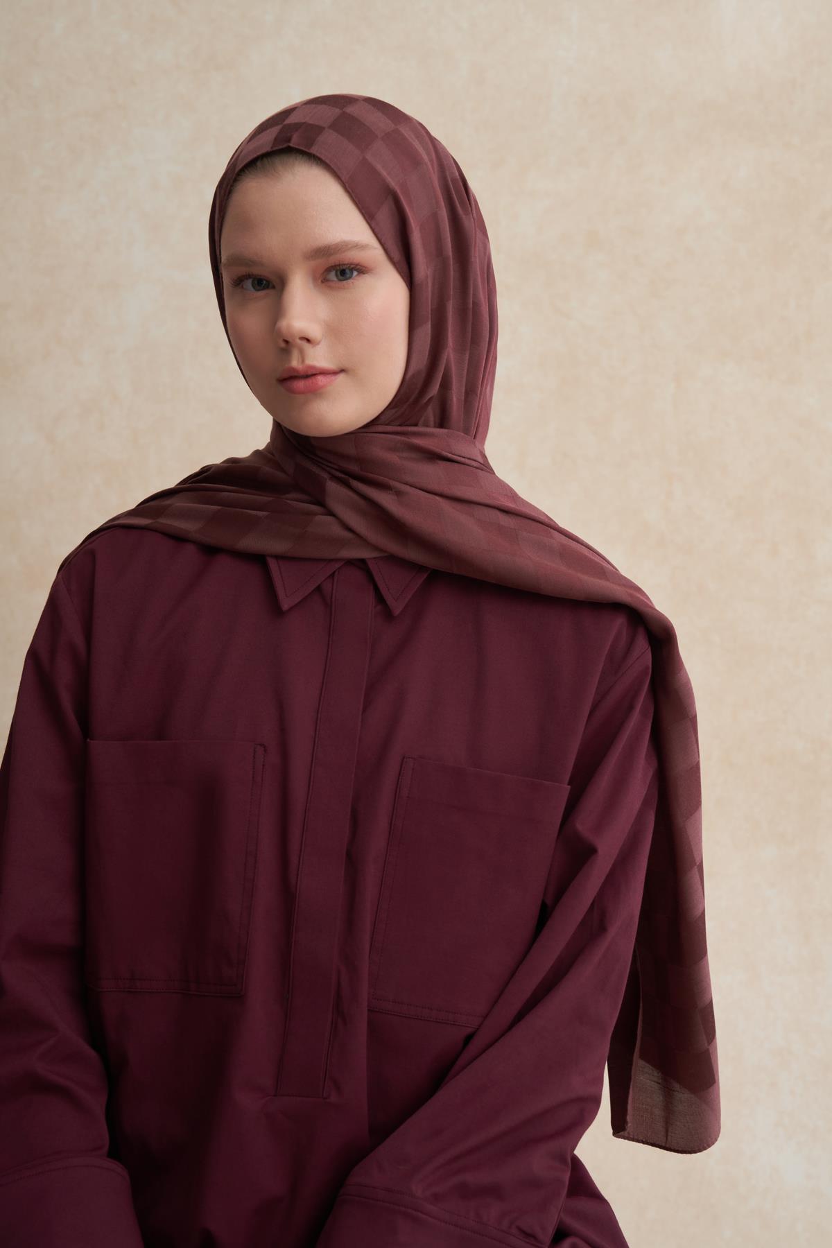 Dama Jakar İtalyan İpekli Şal Kızıl Kahve