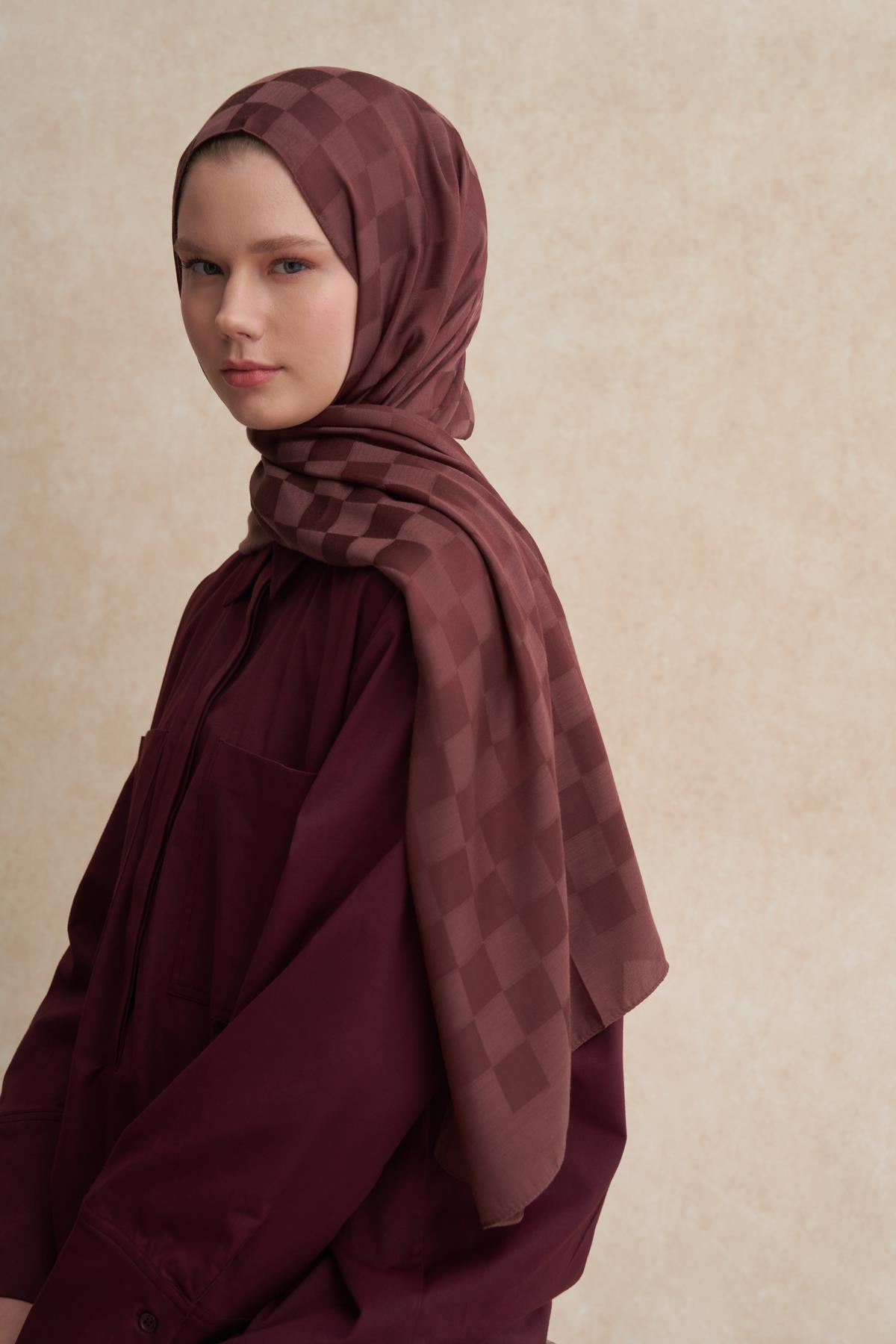 Dama Jakar İtalyan İpekli Şal Kızıl Kahve