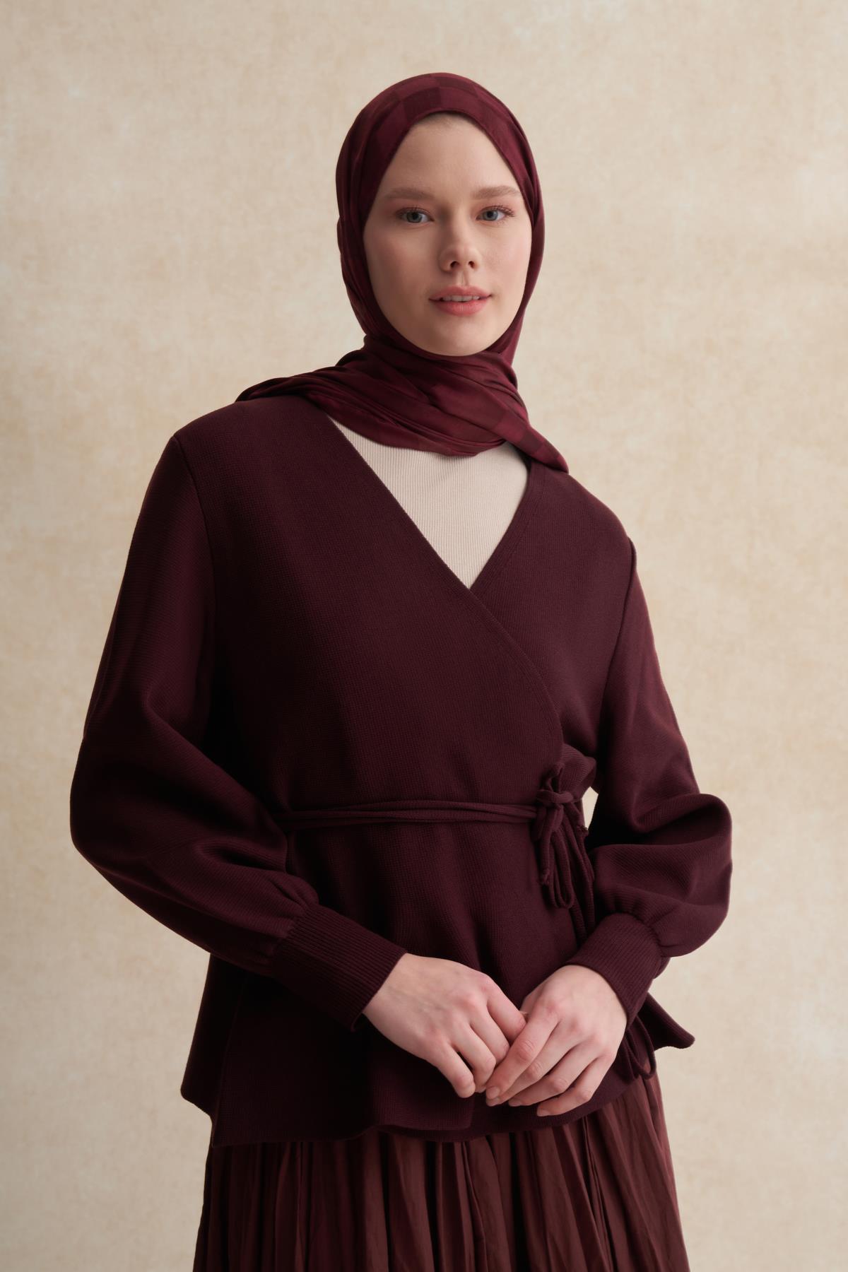 Dama Jakar İtalyan İpekli Şal Koyu Bordo