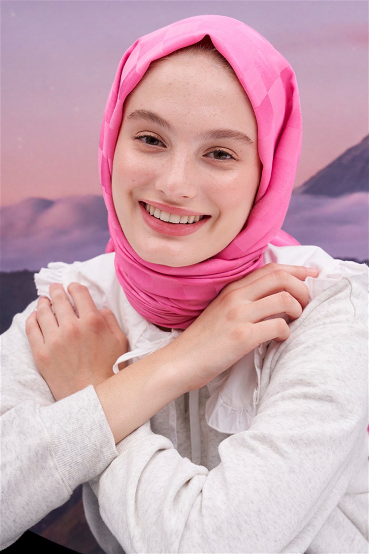 Dama Jakar İtalyan İpekli Şal Koyu Pembe